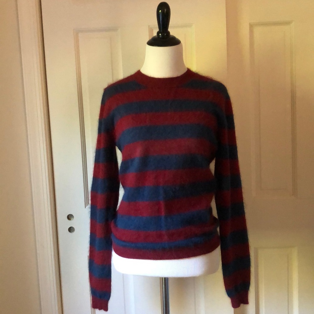French Connection Striped Mohair Blend Sweater - Burgundy & Navy - Size S